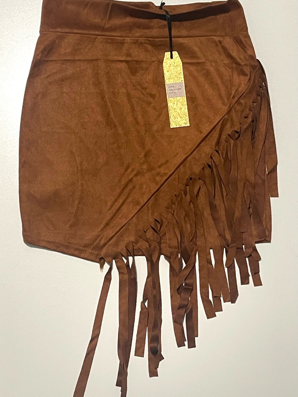 TRUE ROCK Brown Faux Suede Fringe Mini Skirt